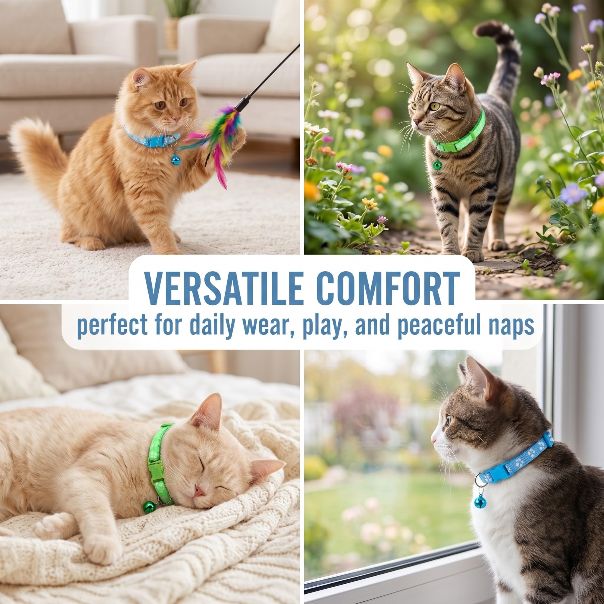 2 Pezzi Collare Gatto e Cane Riflettente, Collari Per Gatti e Cani Antistrozzo Con Campanellino E Fibbia Di Sicurezza, Stampa Zampa Carina 18-33Cm