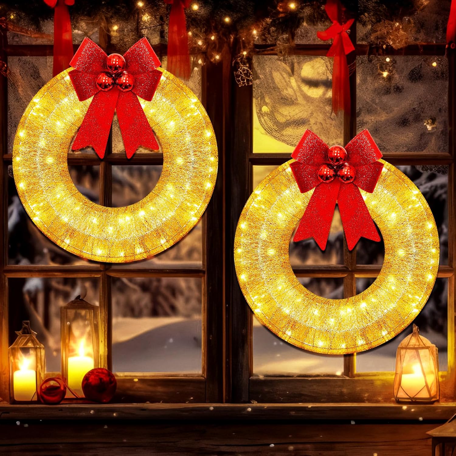 Baquler 2pcs Christmas Wreath with Lights Large Outdoor