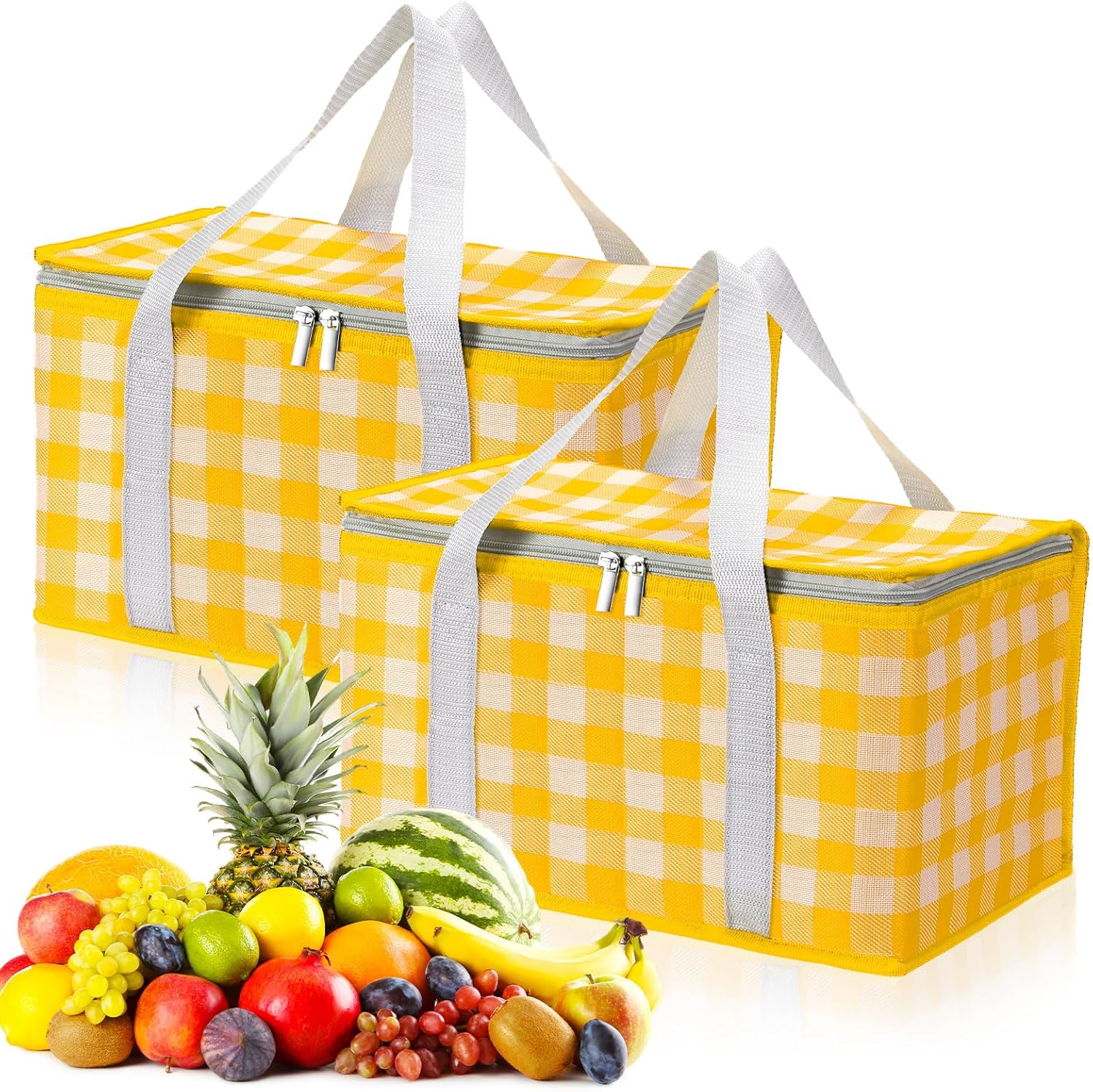 2 Pcs Insulated Grocery Shopping Bags Reusable Picnic Bag Collapsible Cooler Tote