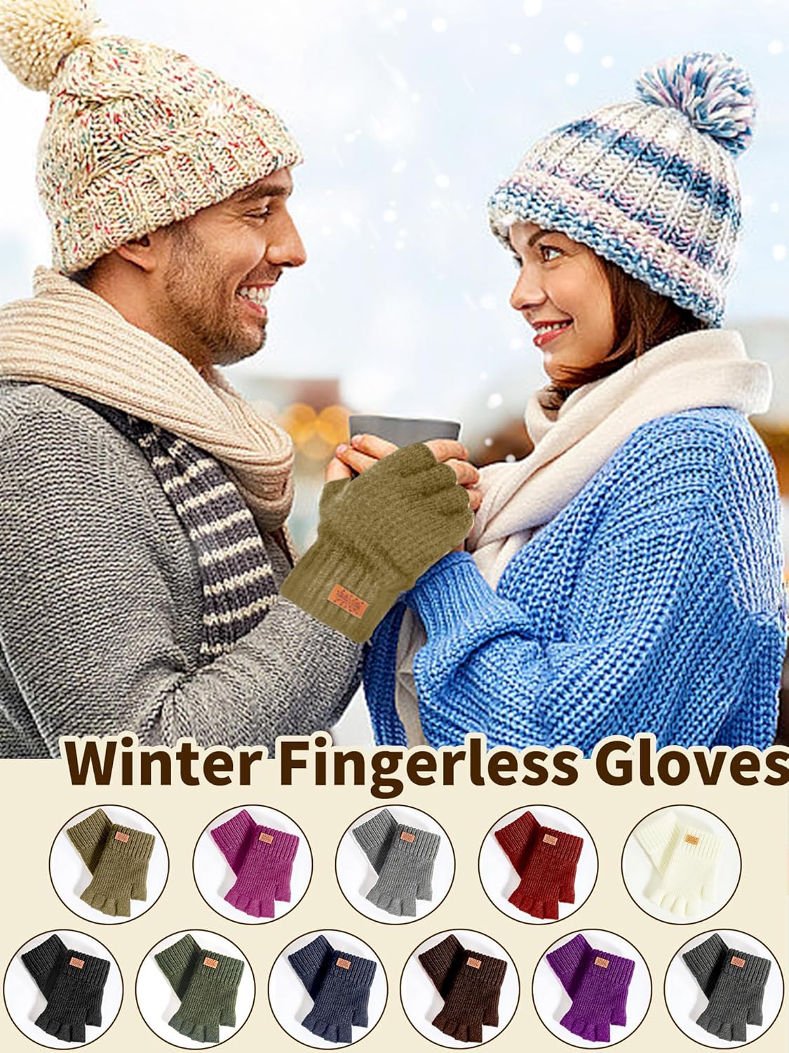 Fingerless Gloves for Women Men, Winter Warm Alpaca Wool Stretch Knit Adult Half Finger Glove for Typing, Driving - Image 5
