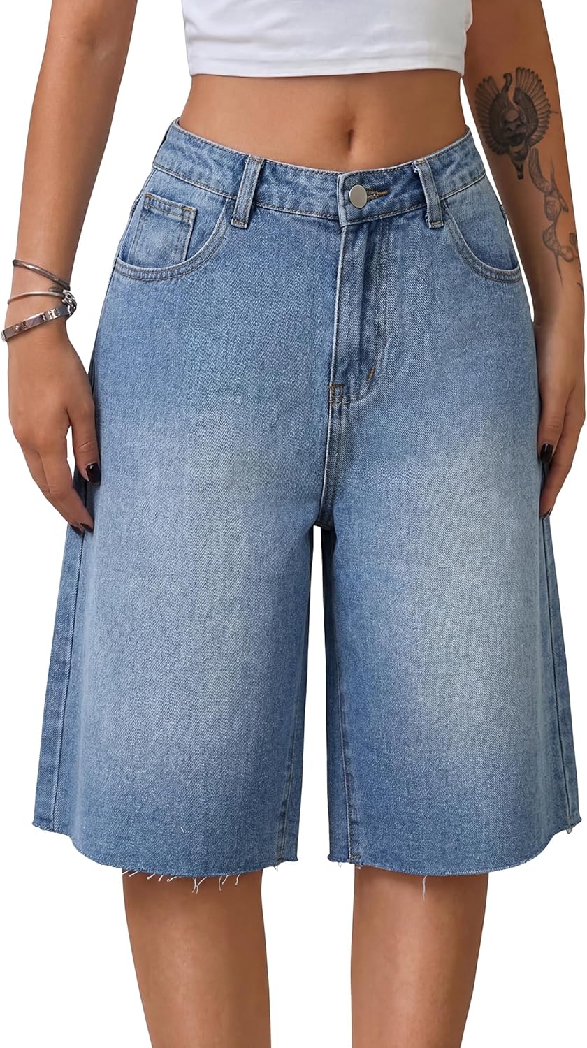 EMMIOL Women Jorts Baggy Jeans Jorts Outfits Mid-Low Waisted Denim Y2K Shorts Summer Hot Short Pants Streetwear