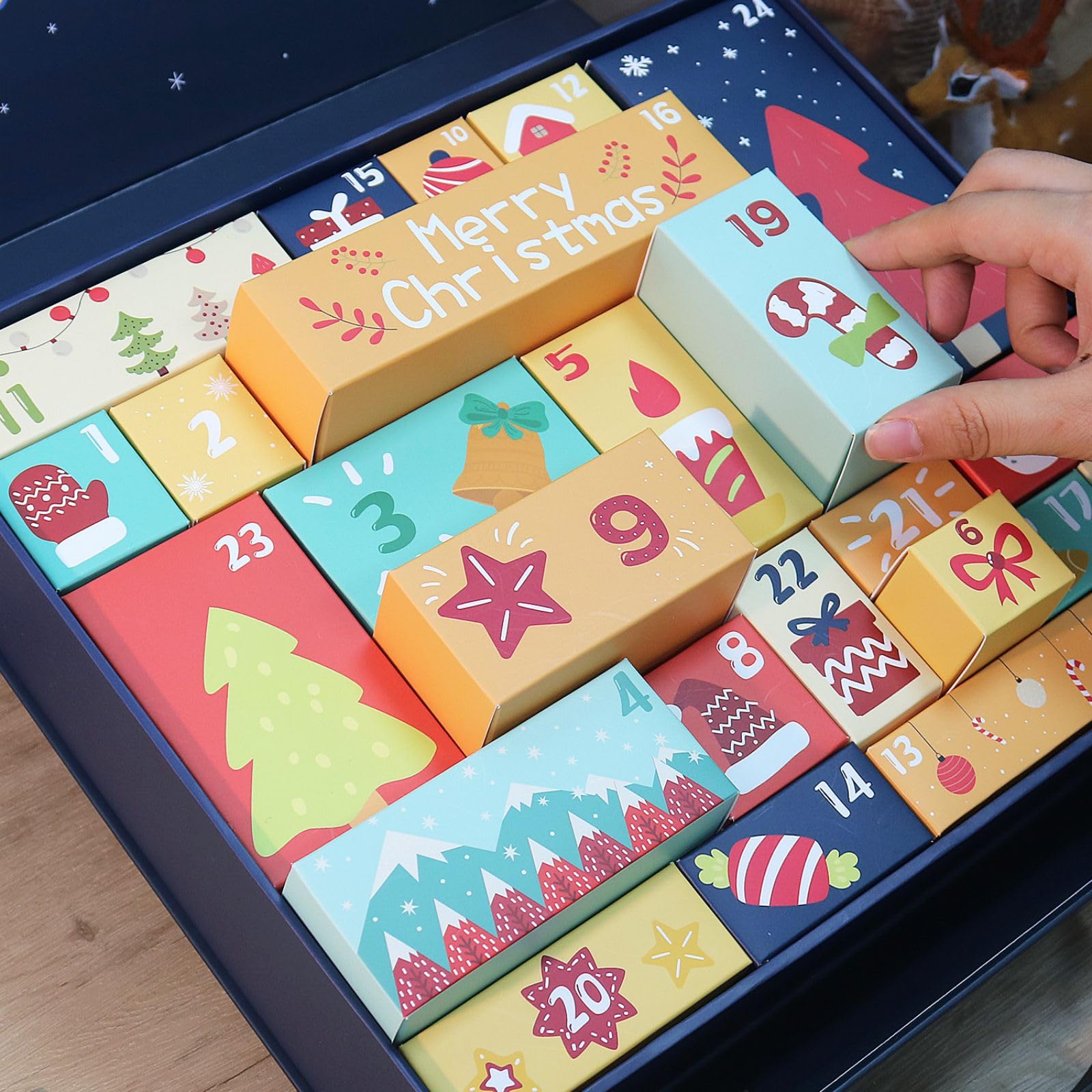 CustmArti DIY Weihnachten Diamond Art Painting Adventskalender Set Kinder 24 Fächer Überraschung Basteln Motive Glitzer Kristalle Werkzeuge Urlaub Dekoration-A