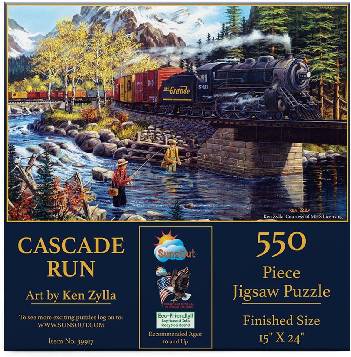 SUNSOUT INC - Cascade Run - 550 pc Jigsaw Puzzle by Artist: Ken Zylla - Finished Size 15" x 24" - MPN# 39917