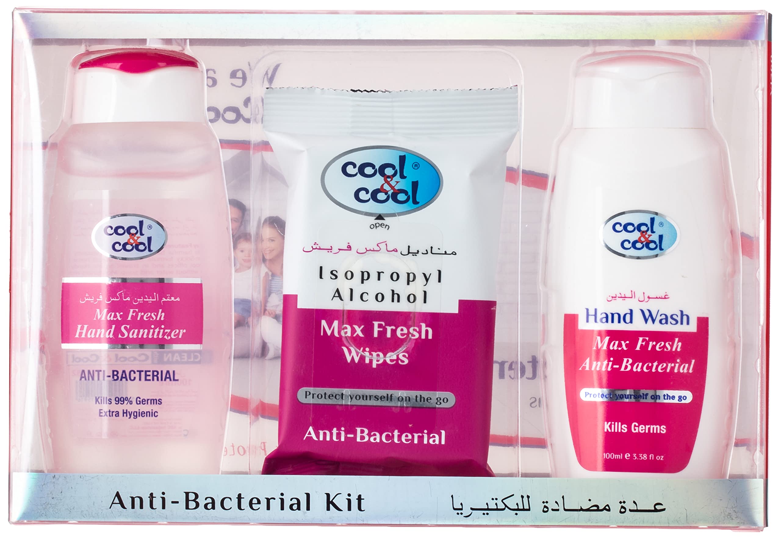 Cool & Cool - Hand Wash 100 Ml + Hand Sanitizer 100 Ml + Sensitive Wipes 10 Count's Free - Enriched With Vitamin E, Gentle, Skin-Friendly & Max Fresh Anti-Bacterial Kit