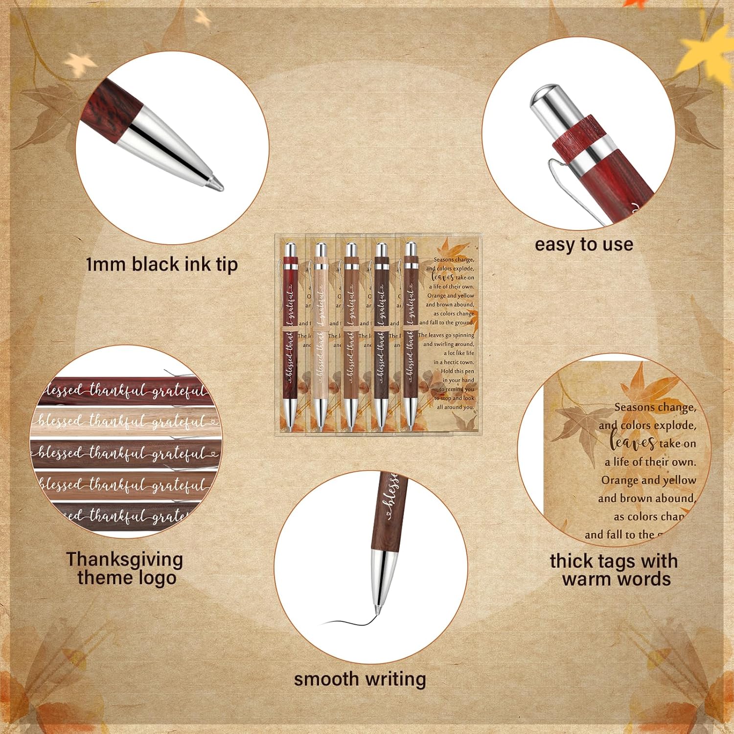 Epakh 50 Sets Thanksgiving Gifts Bulk Fall Pens with Greeting Cards, Fall Party Favors for Adults, Friendsgiving Party Favors, Thanksgiving Gifts for Guests Coworker Teacher Employee Office Supplies