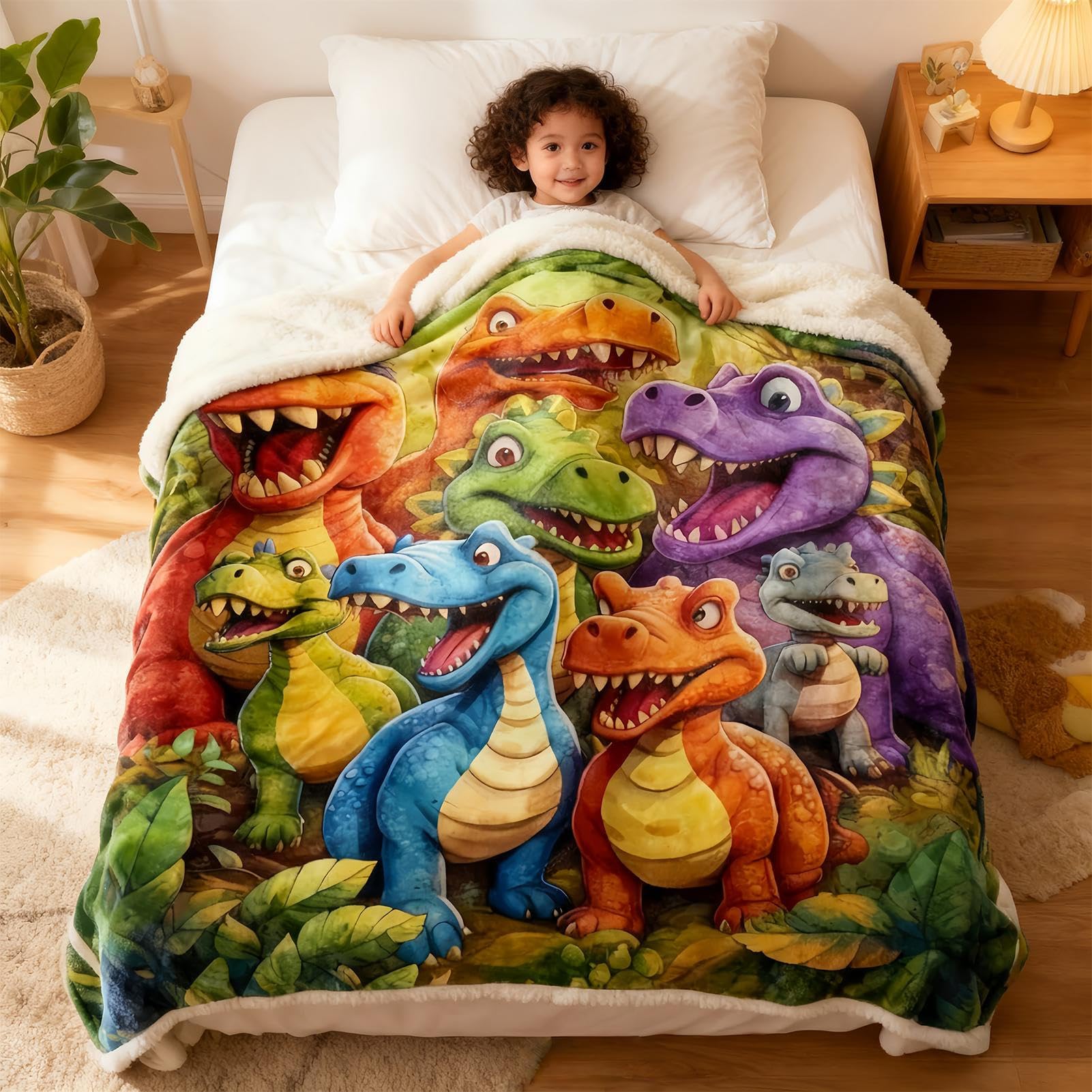 Coperta in flanella con dinosauro - Copriletto morbido e accogliente, copriletto caldo e leggero, simpatico copridivano decorativo | Coperta pelosa per bambini, ragazzi, ragazze, adolescenti, salotto,