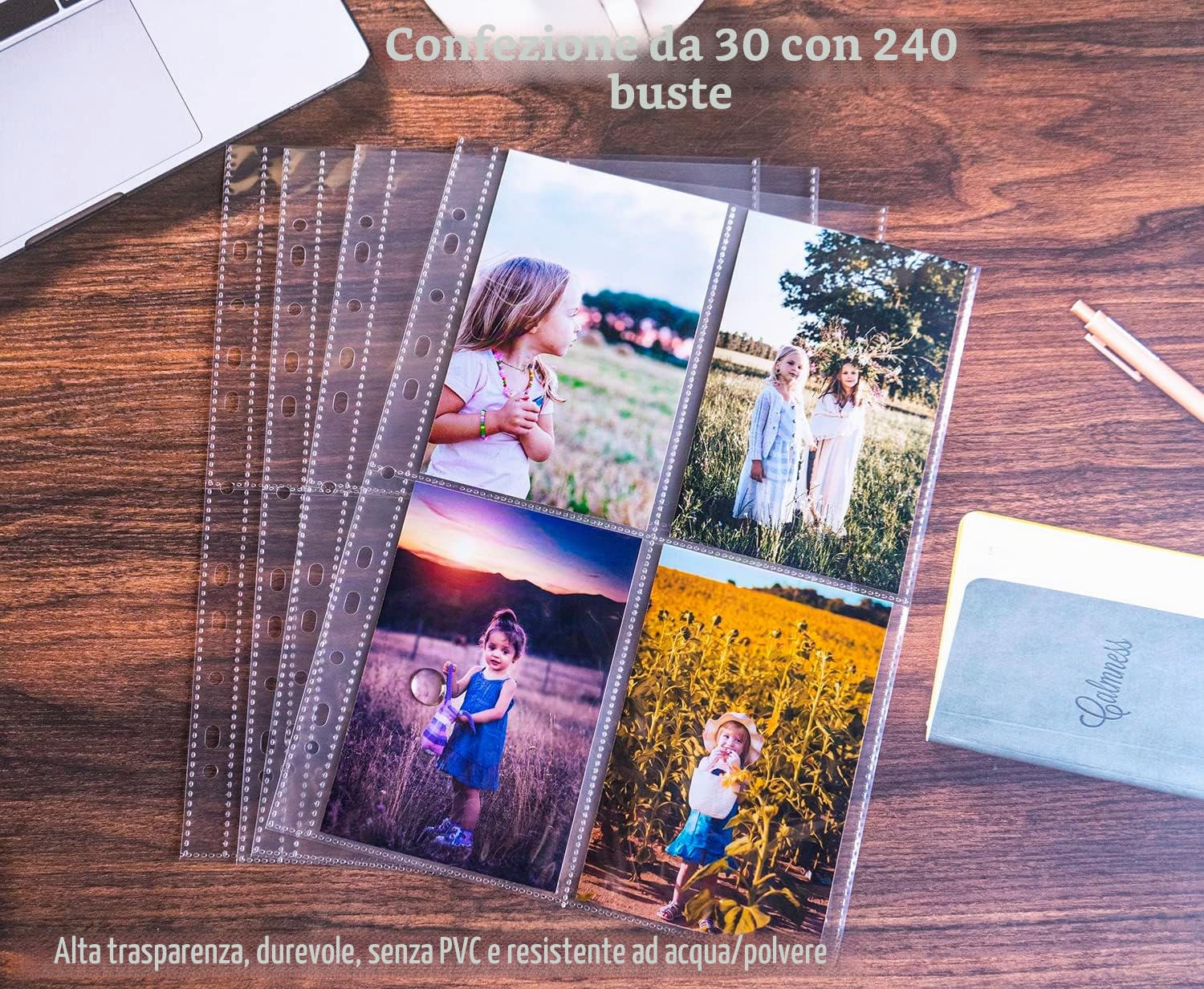 A4 Foto Maniche per Raccoglitore ad Anelli, Guaine Trasparenti per Cartoline, 4 Scomparti, Proteggi Pagine Fotografiche (109x153 mm), 240 Pezzi