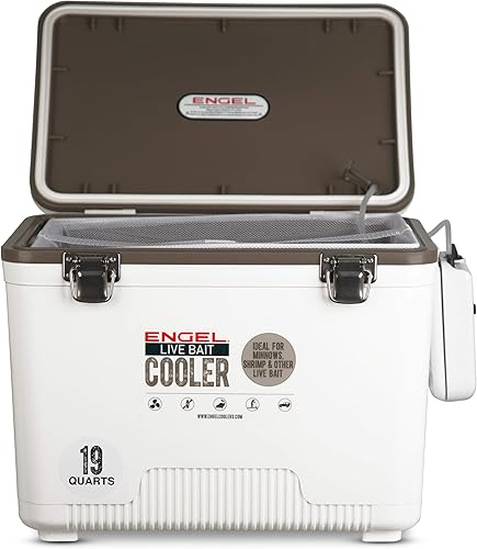 Miniatura 26 de ENGEL Caja seca aislada portátil para pesca con cebo vivo, enfriador hermético duro con bomba de aireador de velocidad de agua y red de tracción