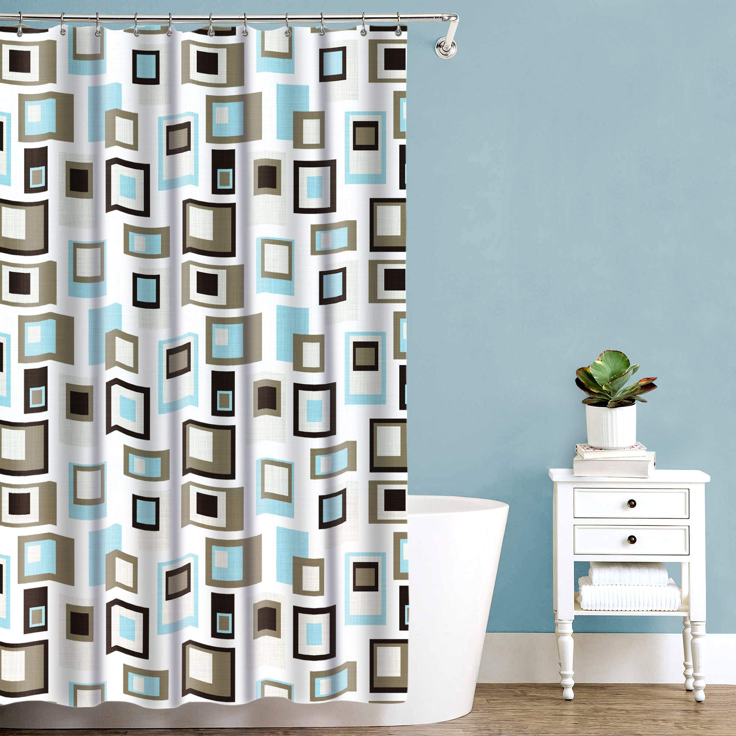 Splash HomeCubist Design Polyester Shower Curtain, for Bathroom and Bathtub Curtains, Lightweight Washable Cloth & Water-Resistant, 70W x 72H Inch - Blue