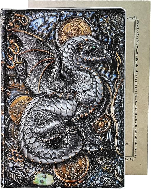 YHH A5 Notebook Lined for Women Men, Vintage Leather Journal Hardcover, Embossed, 200 Ruled Pages, Thank You Gift for Teacher, Xmas Birthday Friendship Present for Friend Colleagues Dragon1 Colorful