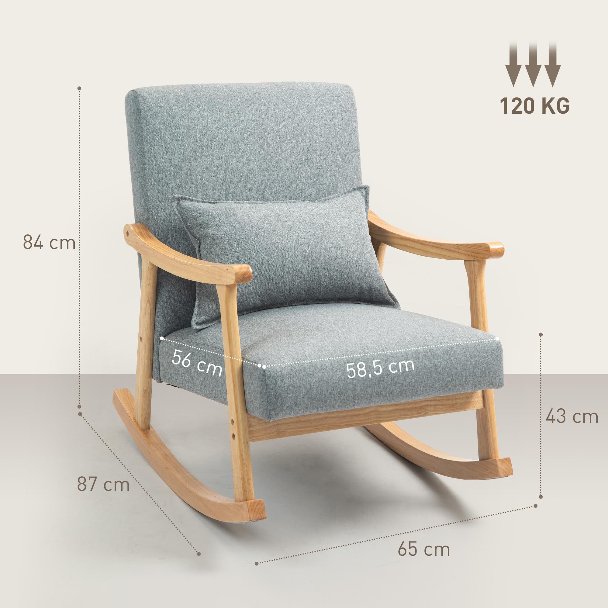 HOMCOM Silla Mecedora Moderna Mecedora para Lactancia con Cojín Lumbar Respaldo Amplio y Base de Madera Carga 120 kg Sillón Relax para Salón Dormitorio Gris Claro