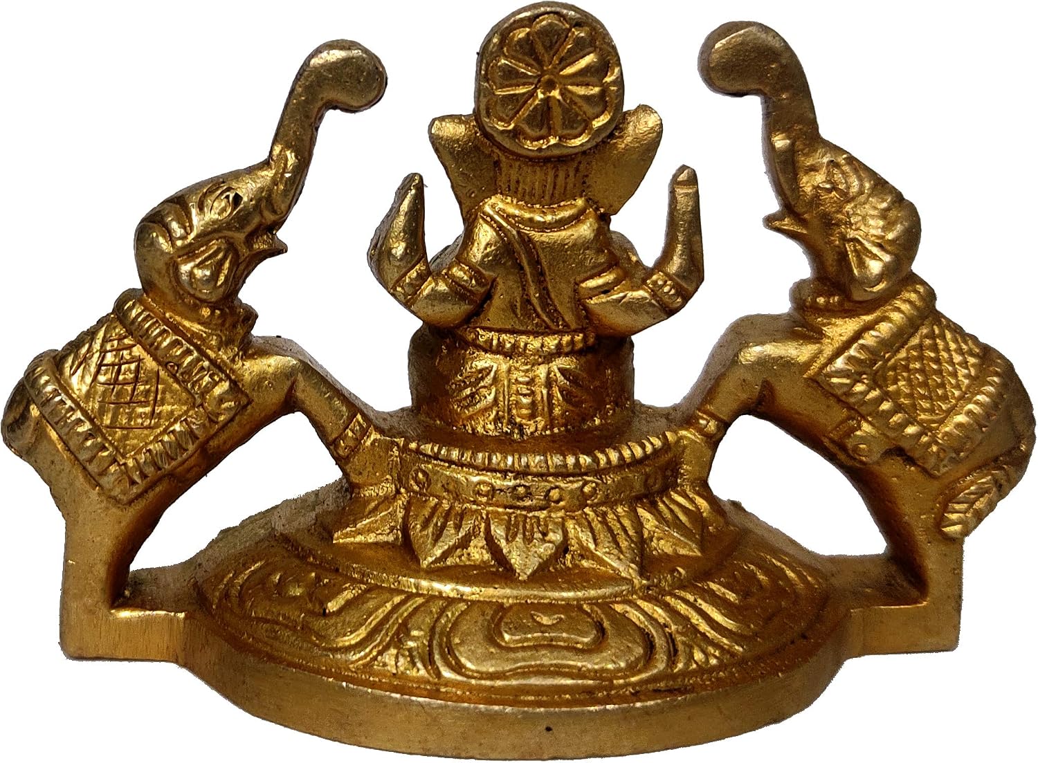 Purpledip Pure Solid Brass Statue Gaja Ganesha: Collectible Decor Statue Ganapathi with Elephants (12243)