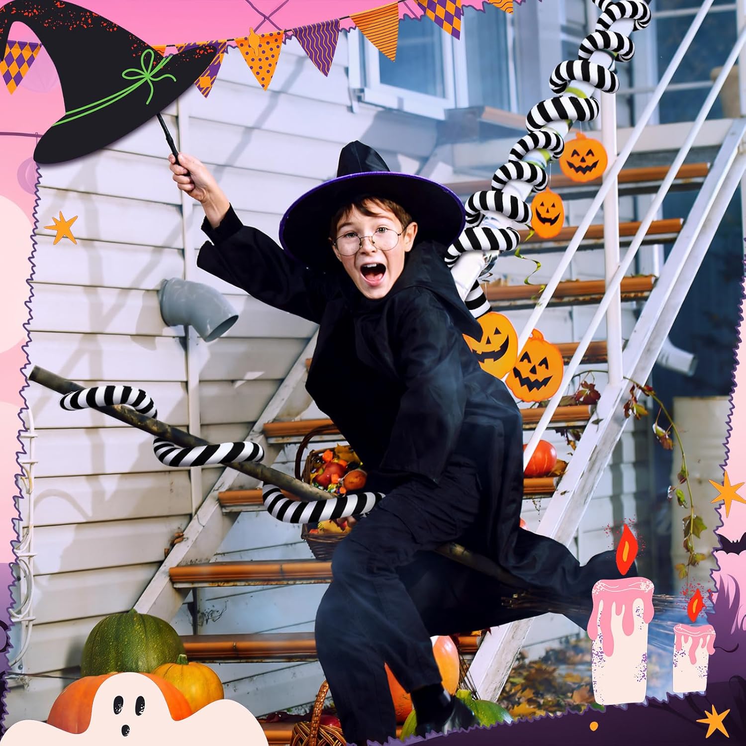 Soulchen 6.5フィート サンドワーム ハロウィンツリーデコレーションセット ナイトメア ブラック&amp;ホワイト ストラ