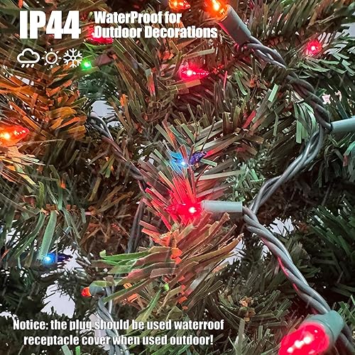 Vista 3 de HISHINY Luces de Navidad, 100 unidades, luces de cadena multicolor para árbol de Navidad con cable verde para decoración de Navidad al aire libre e