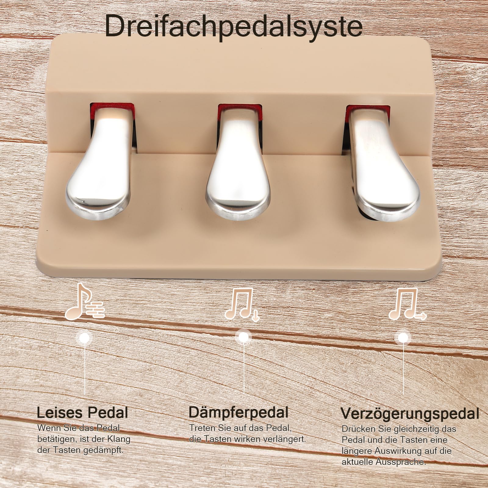 LEADZM 88 Tasten Digitalpiano mit Ständer, Voll Gewichtete Tastatur, E-Piano mit 3 Pedalen, 2 Bluetooth-Systeme, für Anfänger Geeignet (Holzfarbe)
