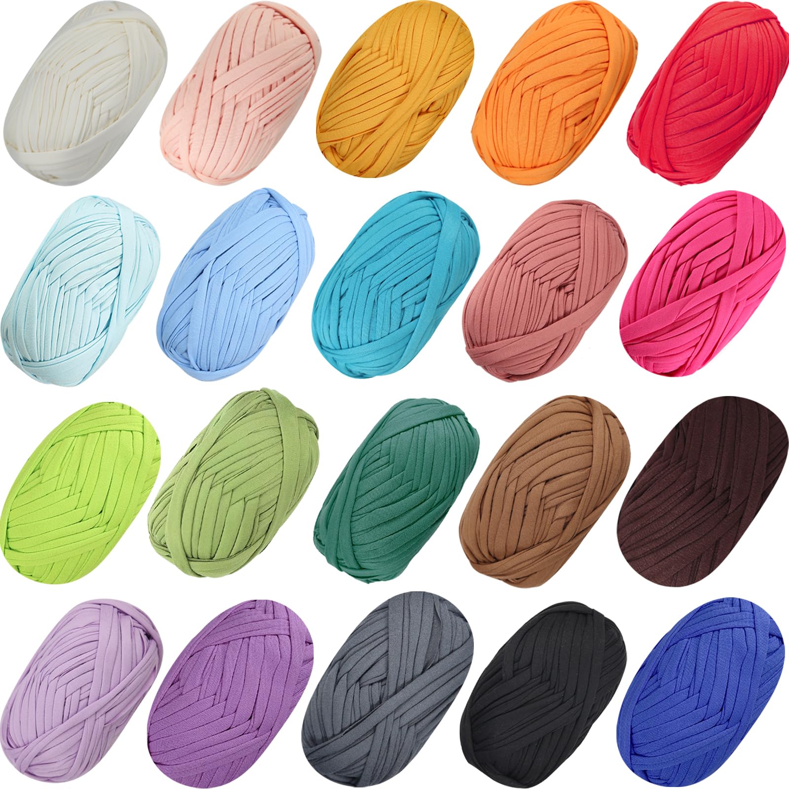 20 unidades de hilo elástico para camiseta de ganchillo para tejer DIY, hilo de espagueti, hilo de punto grueso para mano DIY bolsa manta almohada proyectos de ganchillo decoración del hogar