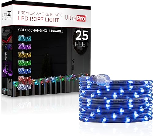 UltraPro 63244 - Cuerda de luces LED, 25 pies, color negro ahumado, luz que cambia de color, RGB, interior/exterior, discreta, elegante, flexible,