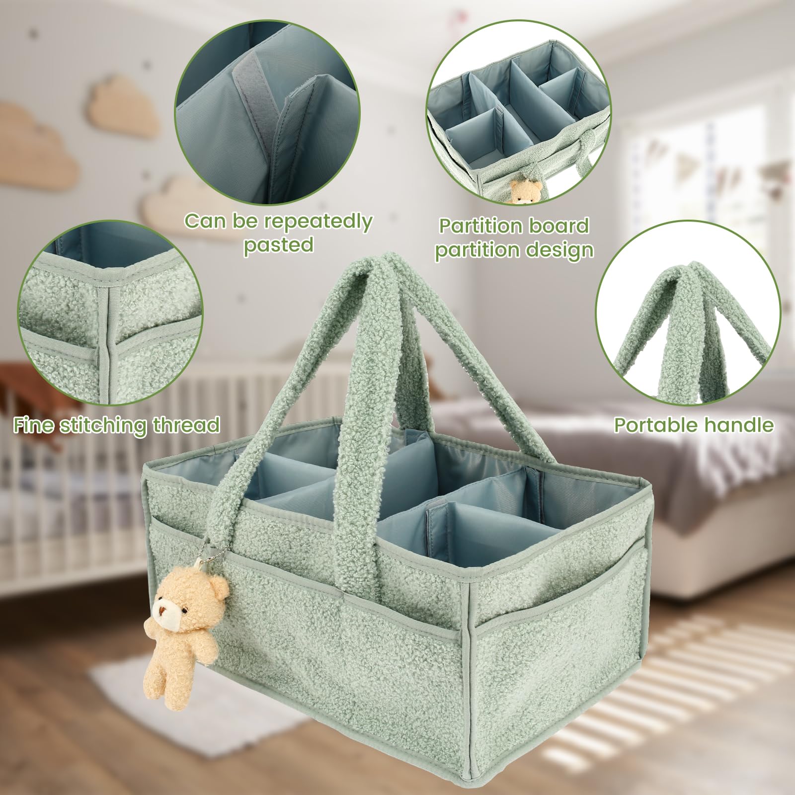 KTZCTPCA Baby Diaper Caddy, Storage Basket for Changing Table, Car Organizer, Multifunctional Nursery Organizer for Diapers & Wipes