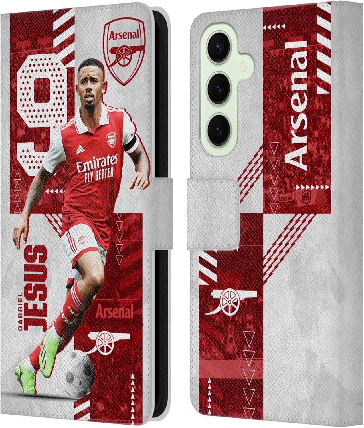 Head Case Designs Officially Licensed Arsenal FC Gabriel Jesus 2022/23 First Team Leather Wallet Case Compatible with Samsung Galaxy S25+