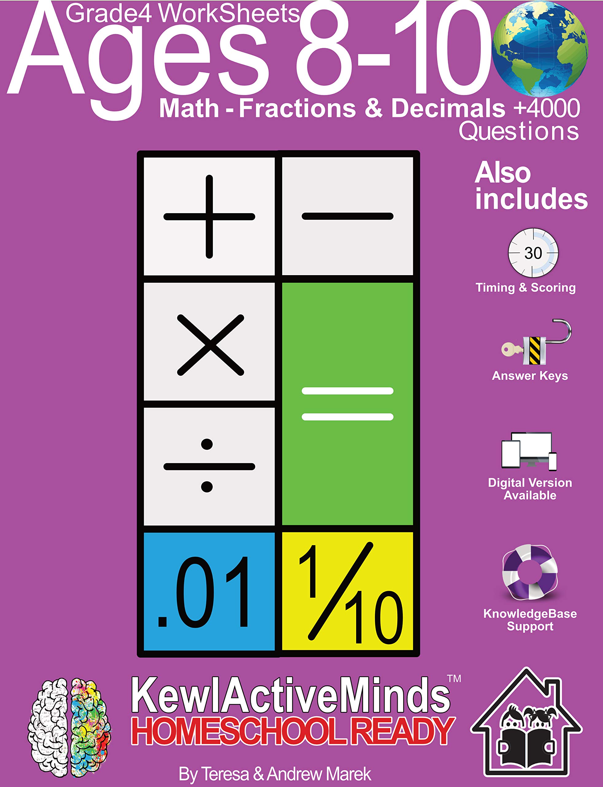 Buy Grade 4 Worksheets - Math Fractions & Decimals, HomeSchool Ready ...