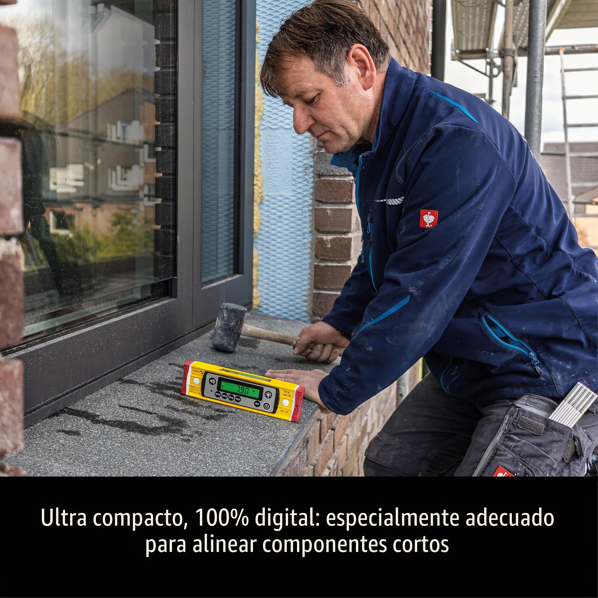 STABILA Nivel de burbuja digital TECH 196 DL, 23 cm, resistente al agua y al polvo IP67, 2 pantallas digitales, sin calibración, modos de visualización: °,%, mm/m, in/ft, bolsa
