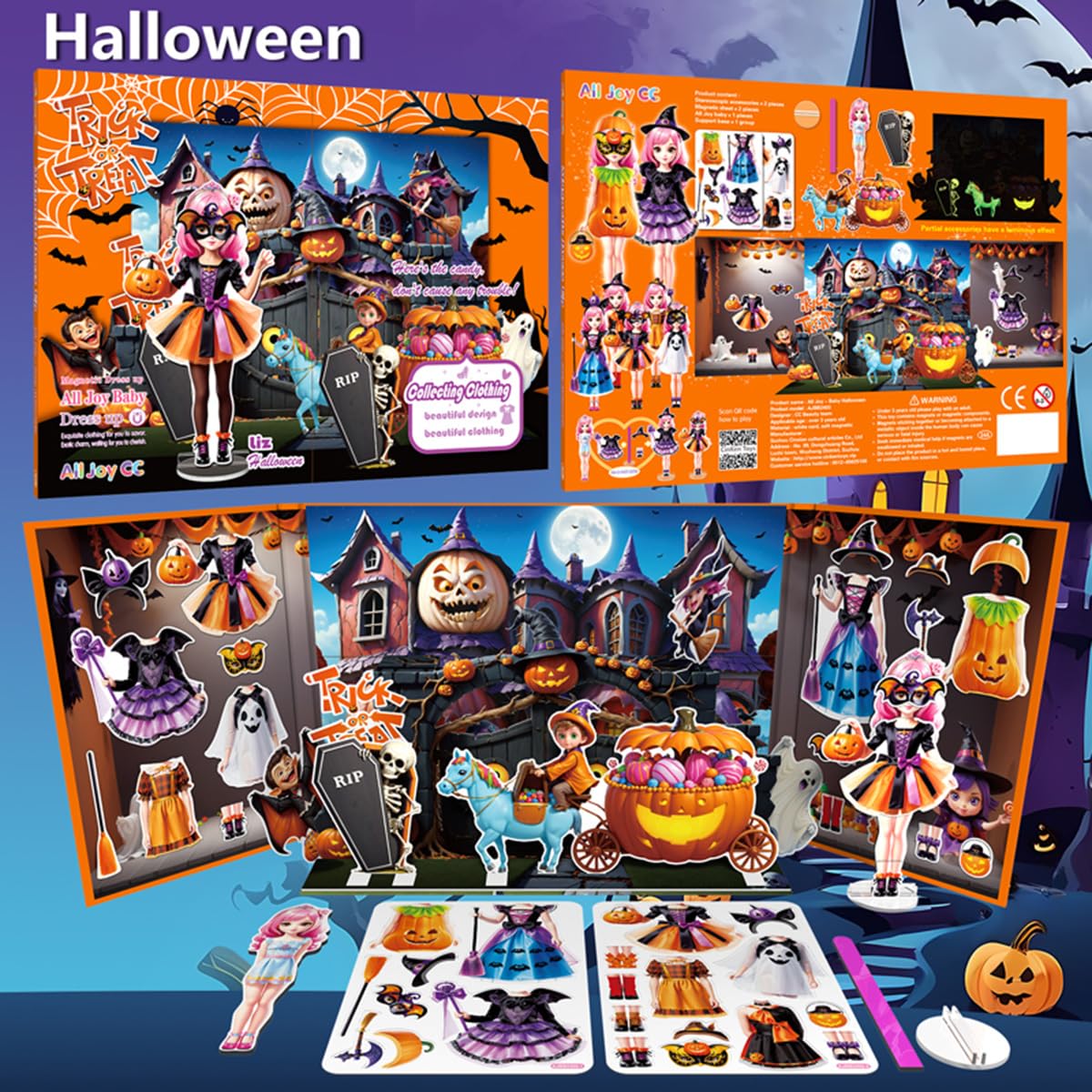 Halloween Magnetisches Anziehpuppen Set Basteln Spielzeug für Kinder 3-8 Dunkle licht-Sticker mit Puppe und Kostümen
