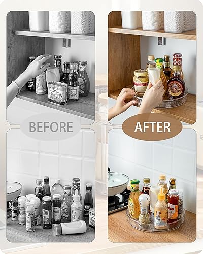 Miniatura 3 de Roninkier Plataforma giratoria transparente de 2 niveles, organizador de especias de despensa de 9 pulgadas, organizador de maquillaje Lazy Susan de