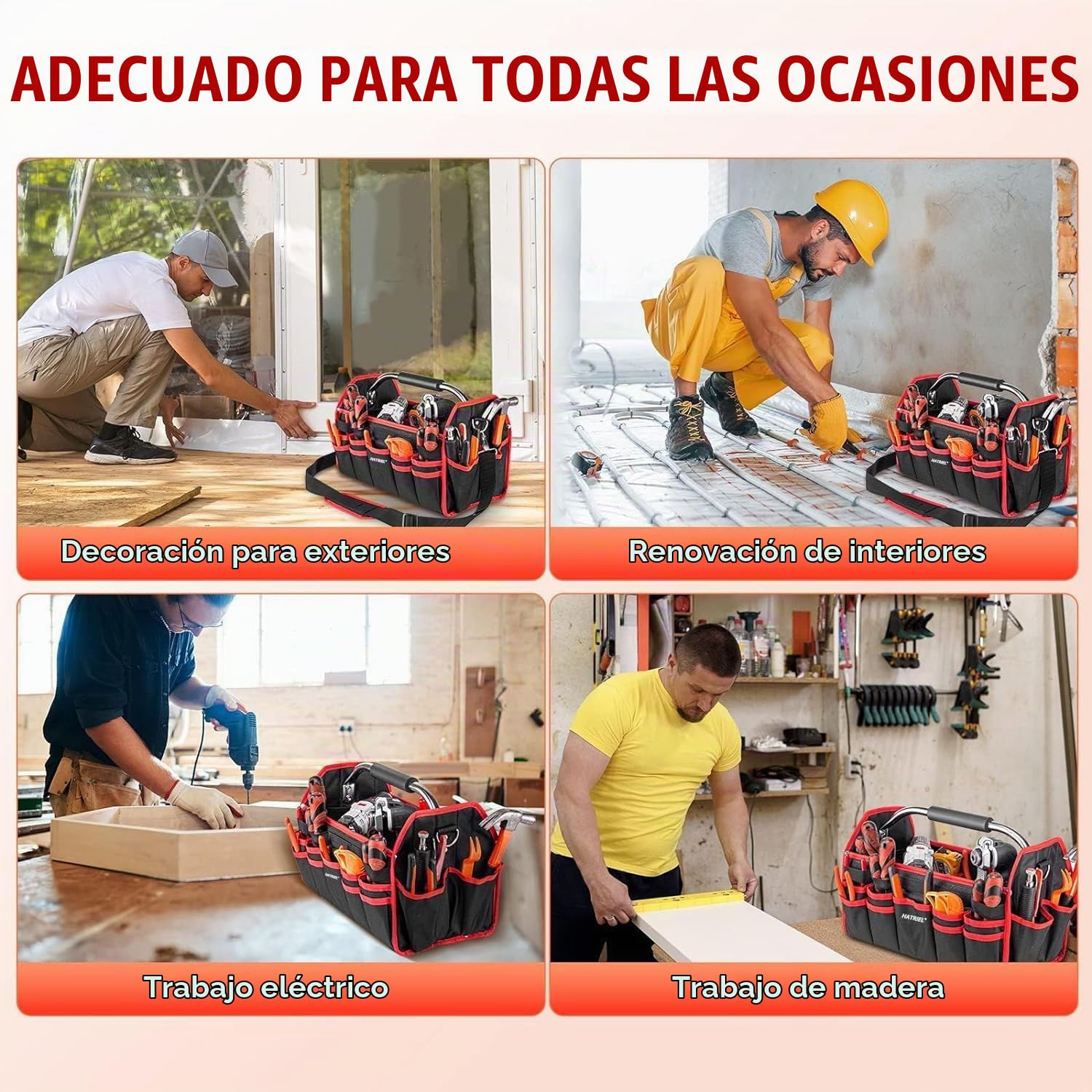 Bolsa de herramienta impermeable vacía, plegable grande, caja de herramienta con correa de hombro ajustable y asa de transporte, para uso doméstico, electricista