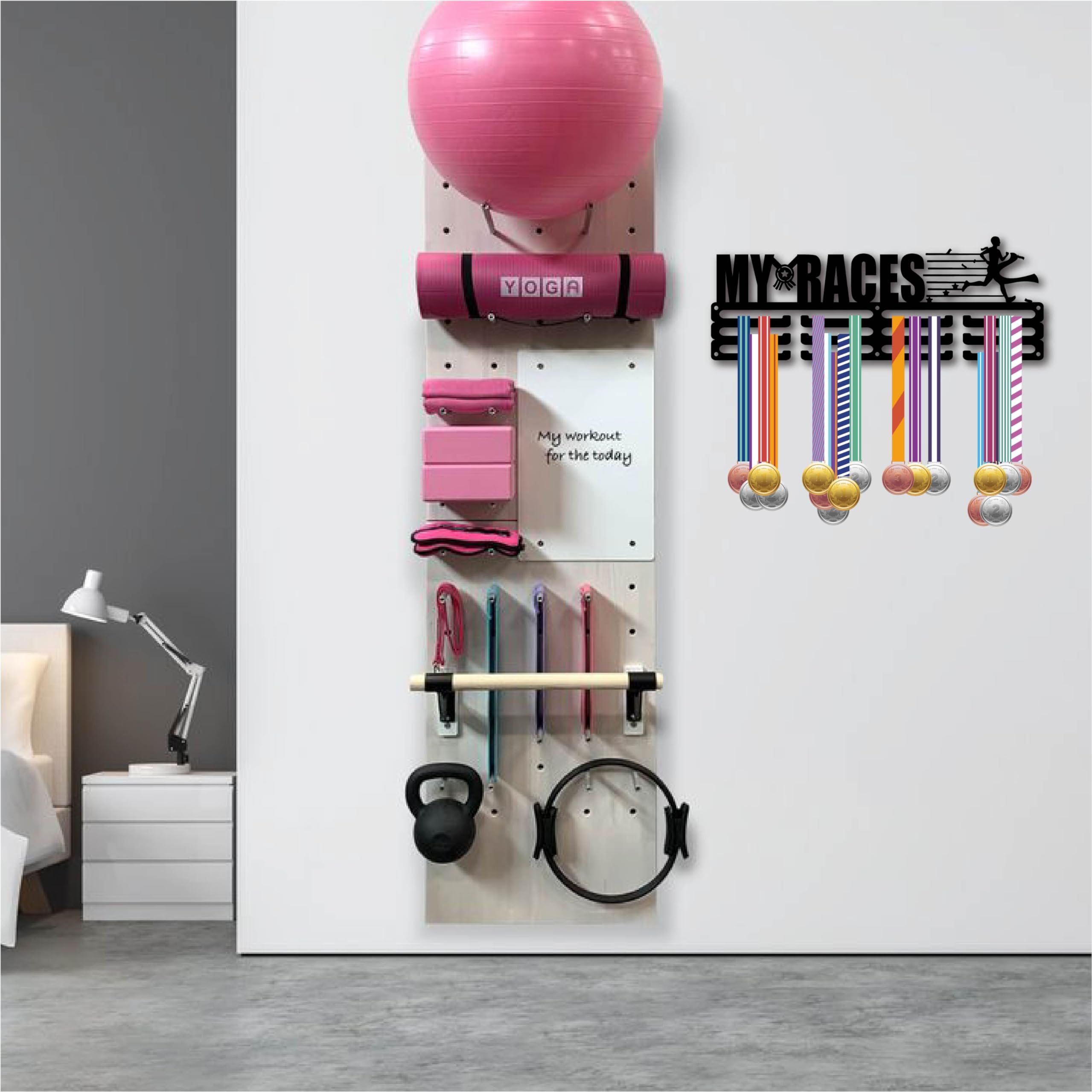 CREATCABIN My Races - Perchas de medallas para correr, soporte de metal para colgar medallas deportivas, premios de atleta, decoración de pared de hierro, más de 60 medallas para correr, nadar,