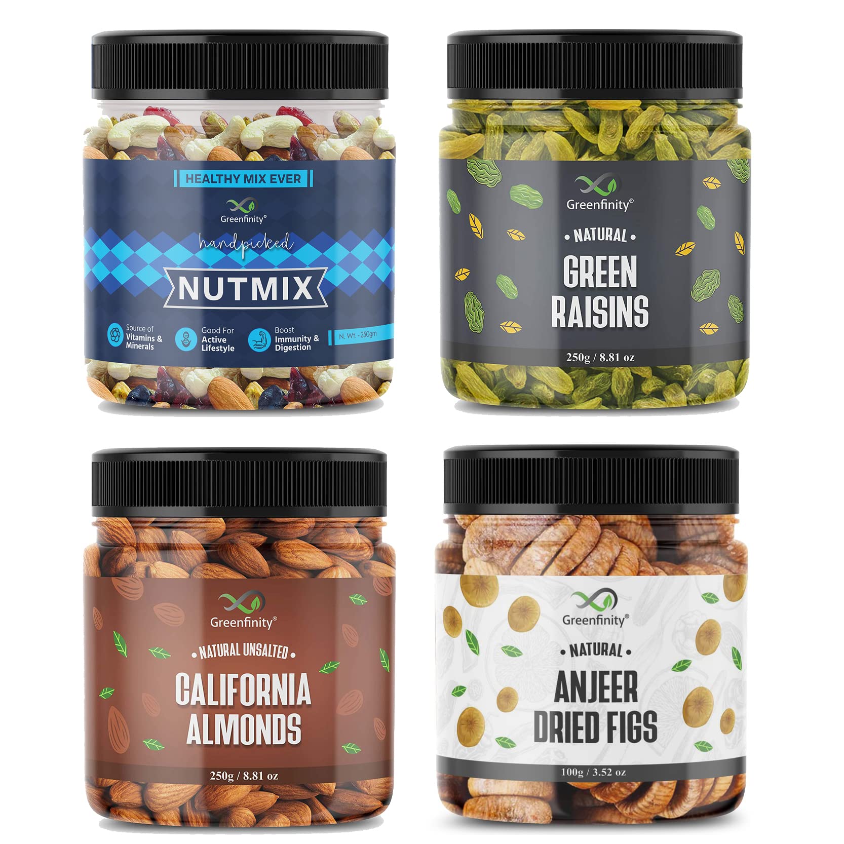 See full amazon price history chart for GreenFinity Dry Fruits Combo Pack - (250 * 4) 1kg (Almonds, Green Raisin, Anjeer, Mixed Nuts) - All Premium. GreenFinity Dry Fruits Combo Pack - (250 * 4) 1kg (Almonds, Green Raisin, Anjeer, Mixed Nuts) - All Premium. (B08R1MX5HB) Amazon Price History, Amazon Price Tracker