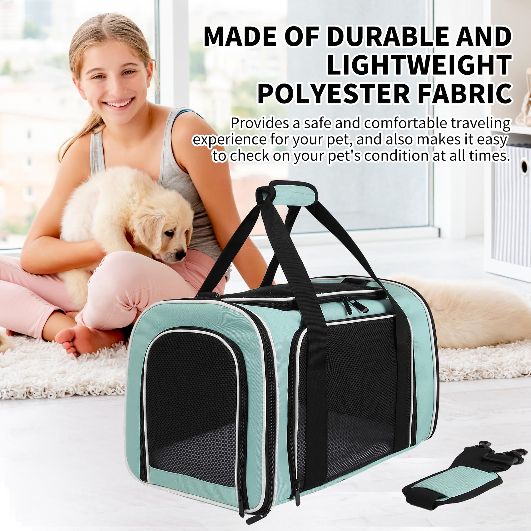 Carriers - Transportador de viaje para mascotas de lado suave para gatos pequeños y perros de menos de 25 libras, bolsa de transporte sólida aprobada por aerolíneas (mediano, verde)
