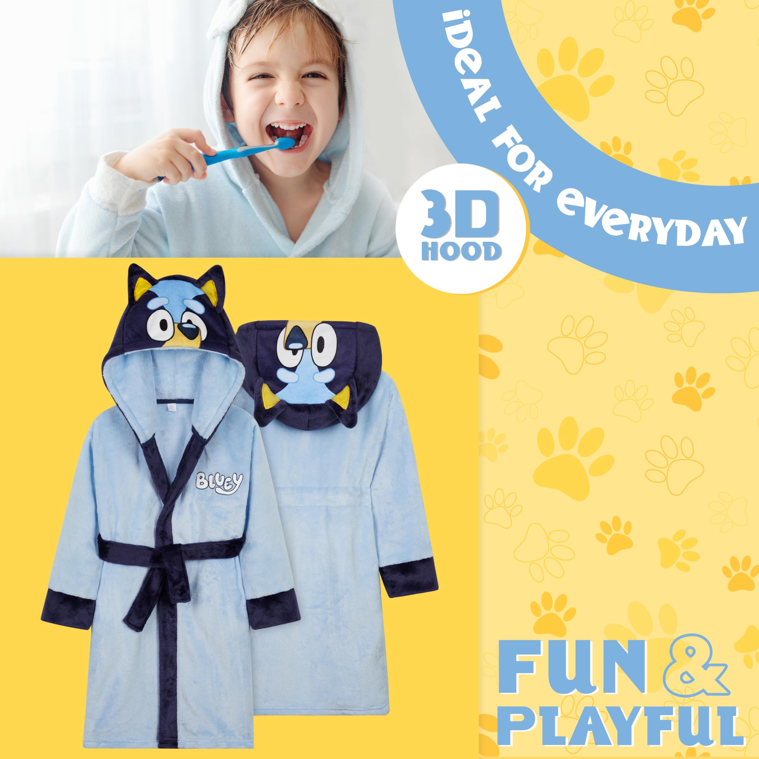 BlueY Robe de Chambre Fille et Garçon en Polaire Capuche et Ceinture, Bingo Peignoir de Bain Enfant Bebe, Idee Cadeau Enfant
