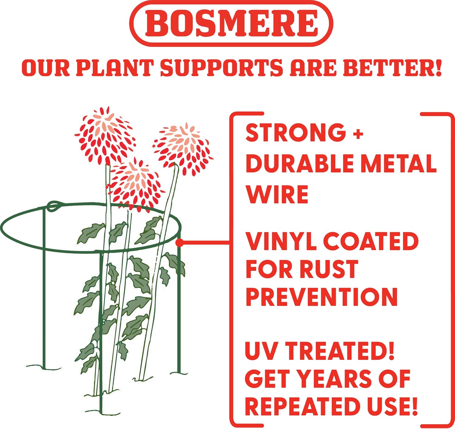 Bosmere E671 15-Inch Wraparound Plant Support with 3 26-Inch Legs, 3-Pack