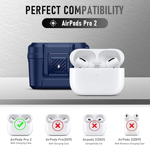 Miniatura 2 de Funda compatible con Airpods Pro 2 con kit de limpieza, funda protectora militar dura a prueba de golpes para Airpods con bloqueo seguro automático
