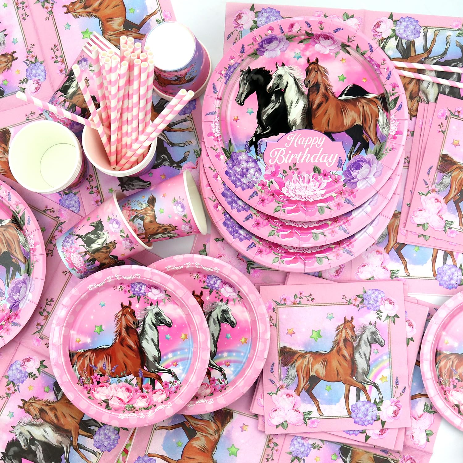 Decorazioni per Feste a Tema Cavallo Rosa, Articoli per Feste a Tema Cavallo dei Cartoni Animati Compresi Piatti, Tazze, Panni, Tovaglie, Cannucce, per Ragazze