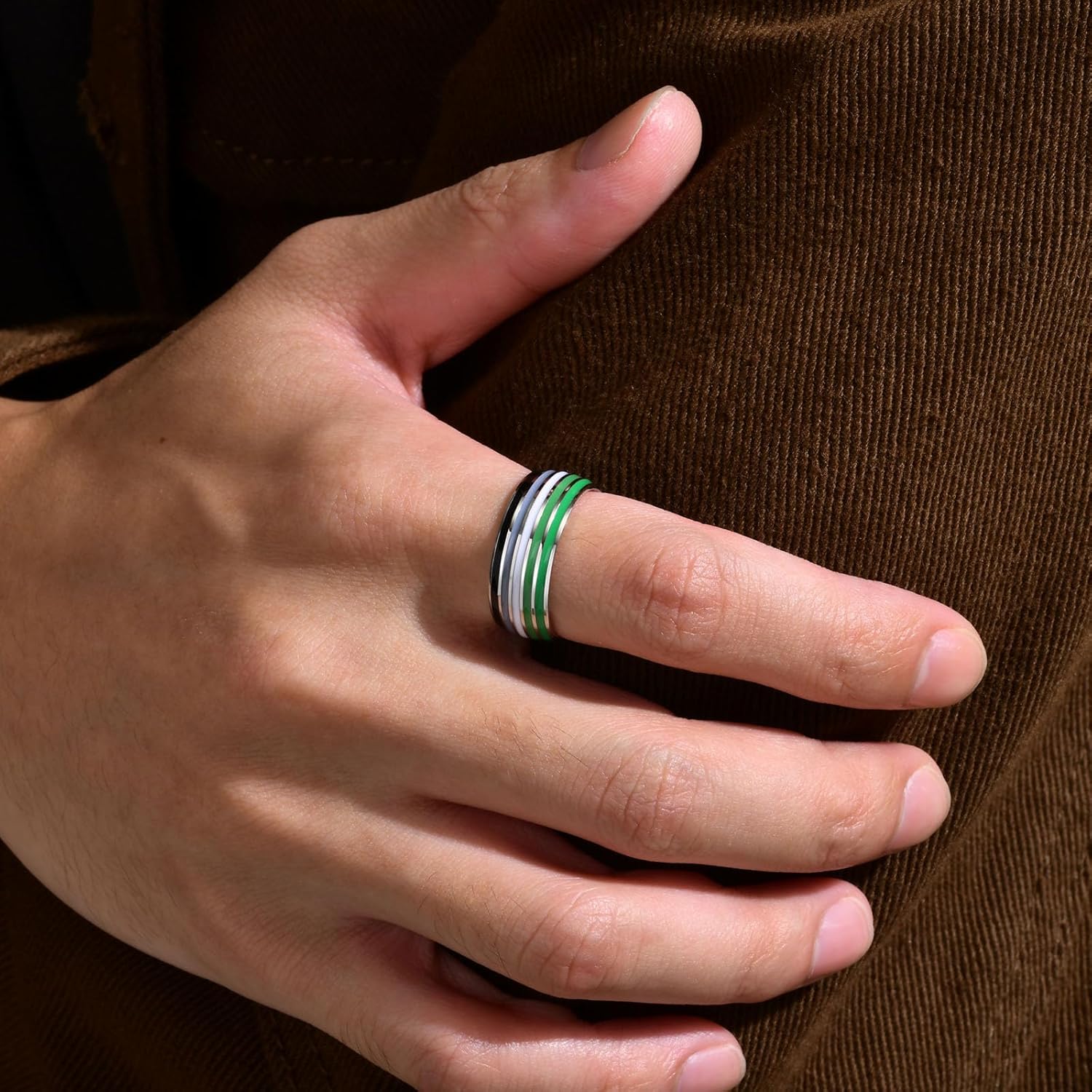 Nanafast 8mm Stainless Steel Enamel Rainbow LGBT Pride Ring for Lesbian & Gay LGBTQ Pride Wedding Engagement Band - Image 3