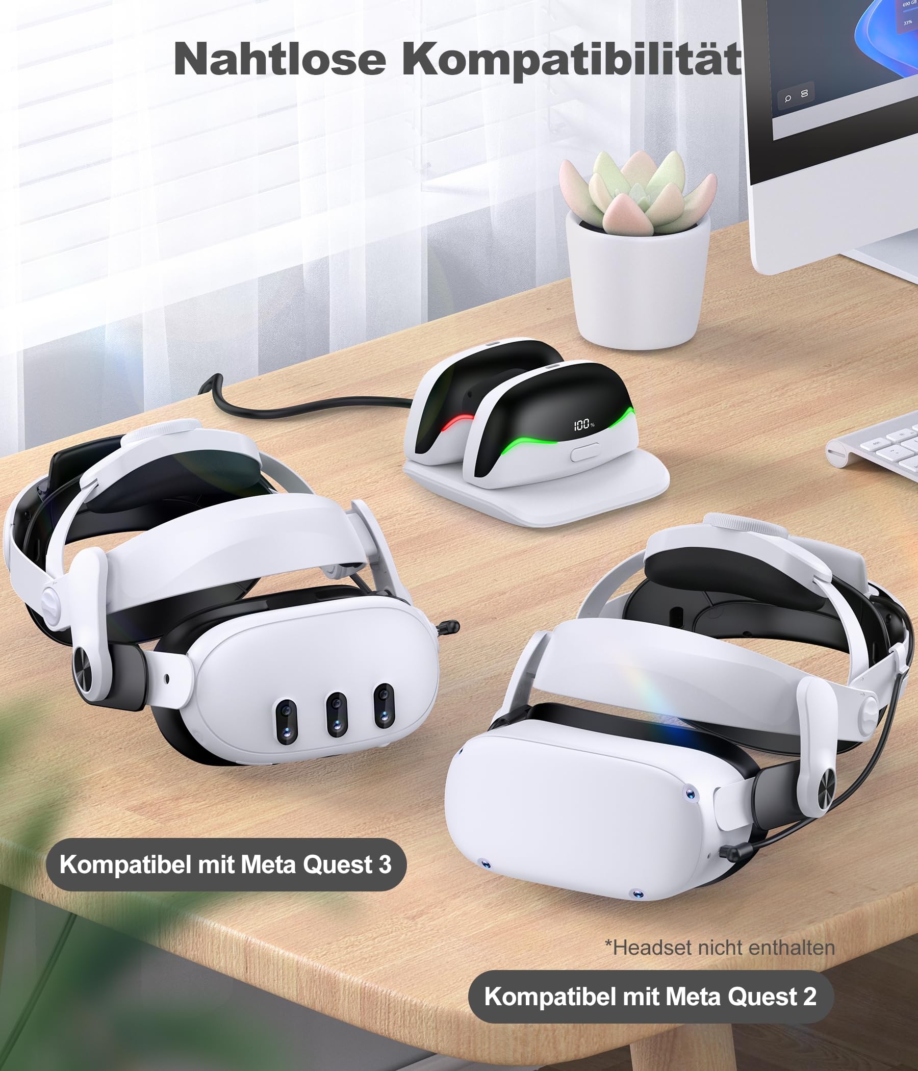 Elegamefy MQ4000 Series Double Knobs Sangle réglable pour Meta Quest 3/2, Elite Strap avec batterie magnétique et station de charge, prolonge la durée de lecture, charge rapide pour Oculus VR