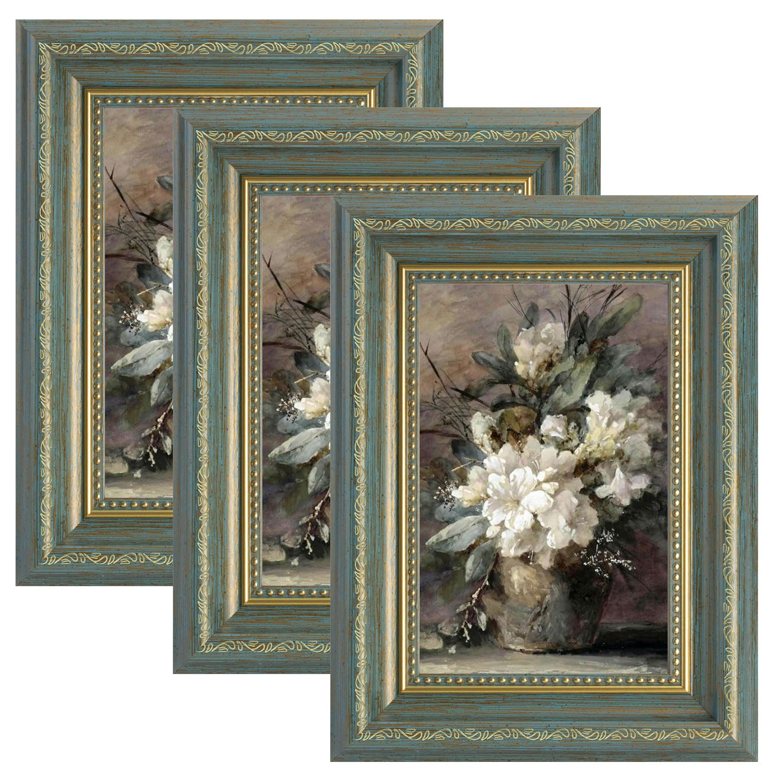 3 PCS Vintage Photo Frames Set, 5x7 Picture Frames with Plexiglass for Wall and Tabletop Display, Retro Rustic Photo Frame for Home Office Living Room Decor (Green)