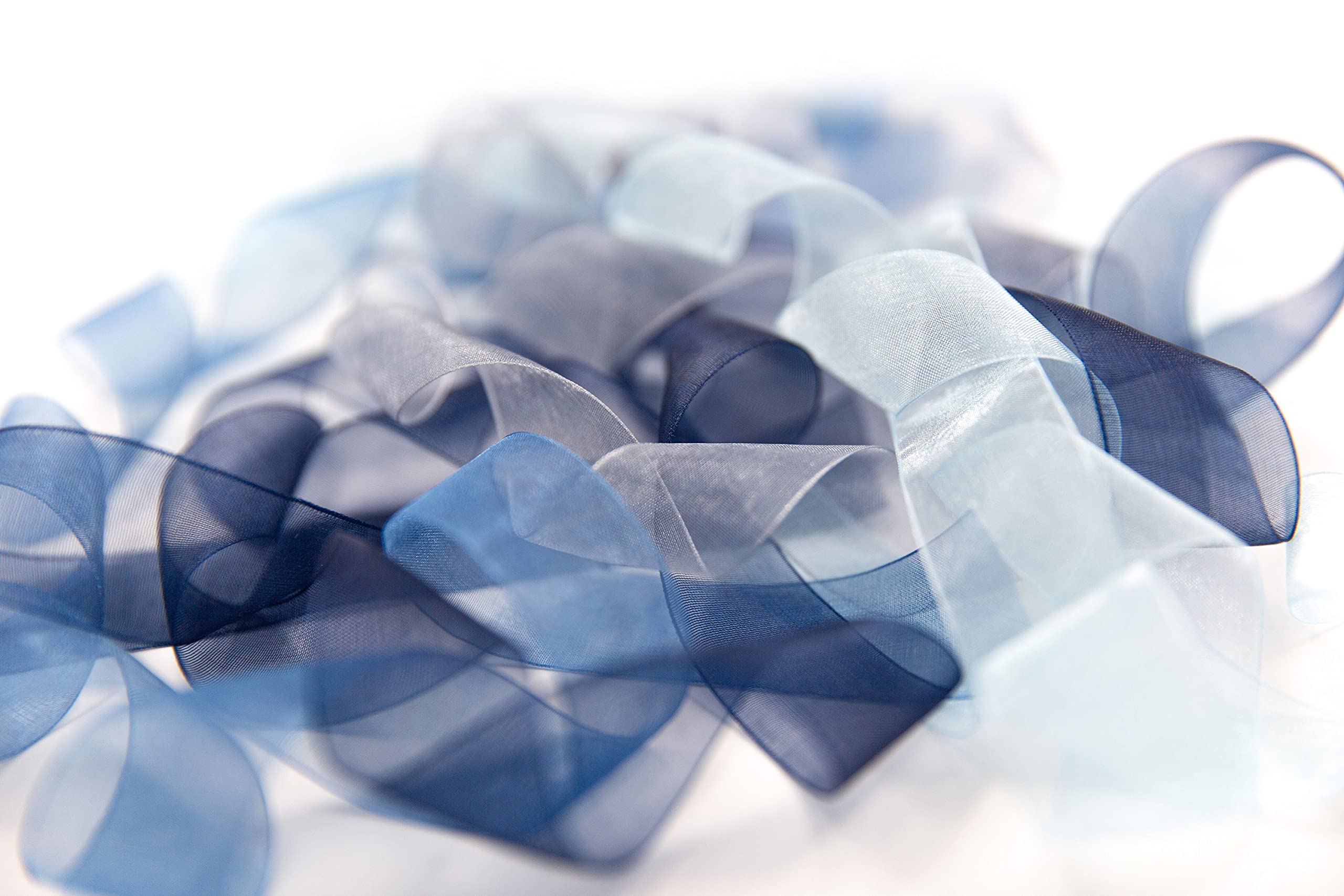 4 Rotoli Di Nastro In Organza E Chiffon, 45m X 25mm, Colori Blu, Per Regali, Decorazioni Fai Da Te E Confezioni Regalo
