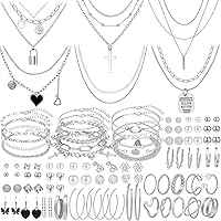 NEWITIN 100-Piece Silver Gold Plated Jewelry Set for Women - Necklaces, Bracelets, Rings, Earrings Fashion Gift Collection