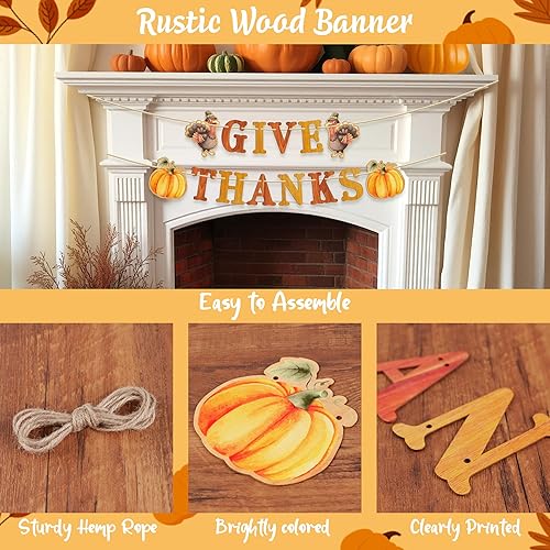 Miniatura 6 de 31 piezas de decoraciones de Acción de Gracias en madera, remolinos colgantes, hoja de arce y cono de pino, camino de mesa de cena, decoración de