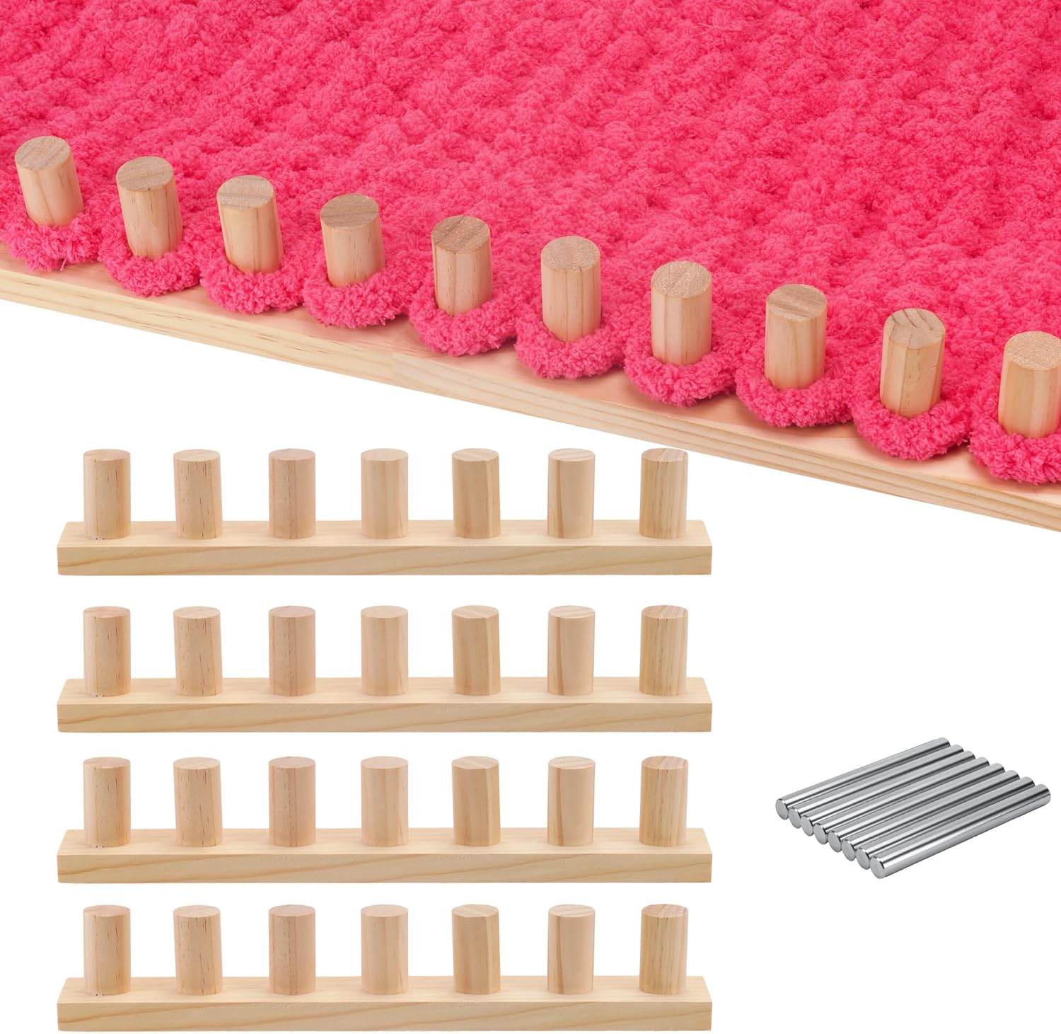 MLLNFUE 55” Chunky Blanket Loom Kit for DIY No-Needle Hand Knitting Adjustable Wooden Loom Frame Beginner Friendly Yarn Craft for Home Decor & Large Throw Blankets