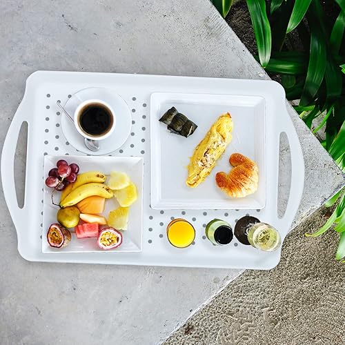 Miniatura 5 de LONEA Bandeja antideslizante para servir alimentos con asas, paquete de 2 bandejas rectangulares antideslizantes no tóxicas aptas para lavavajillas