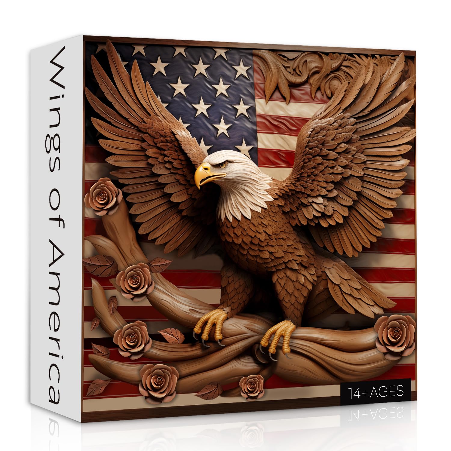 American Flag Eagle Puzzles for Adults 1000 Pieces, Vintage USA Patriotic Faith Jigsaw Puzzle, United States Bird Roses Flower Puzzles as Home Decor
