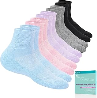Diabetic Socks for Women Men,5 Pairs Bamboo Viscose Non Binding Diabetic Ankle Socks,Wide Seamless Socks 6-9 9-12