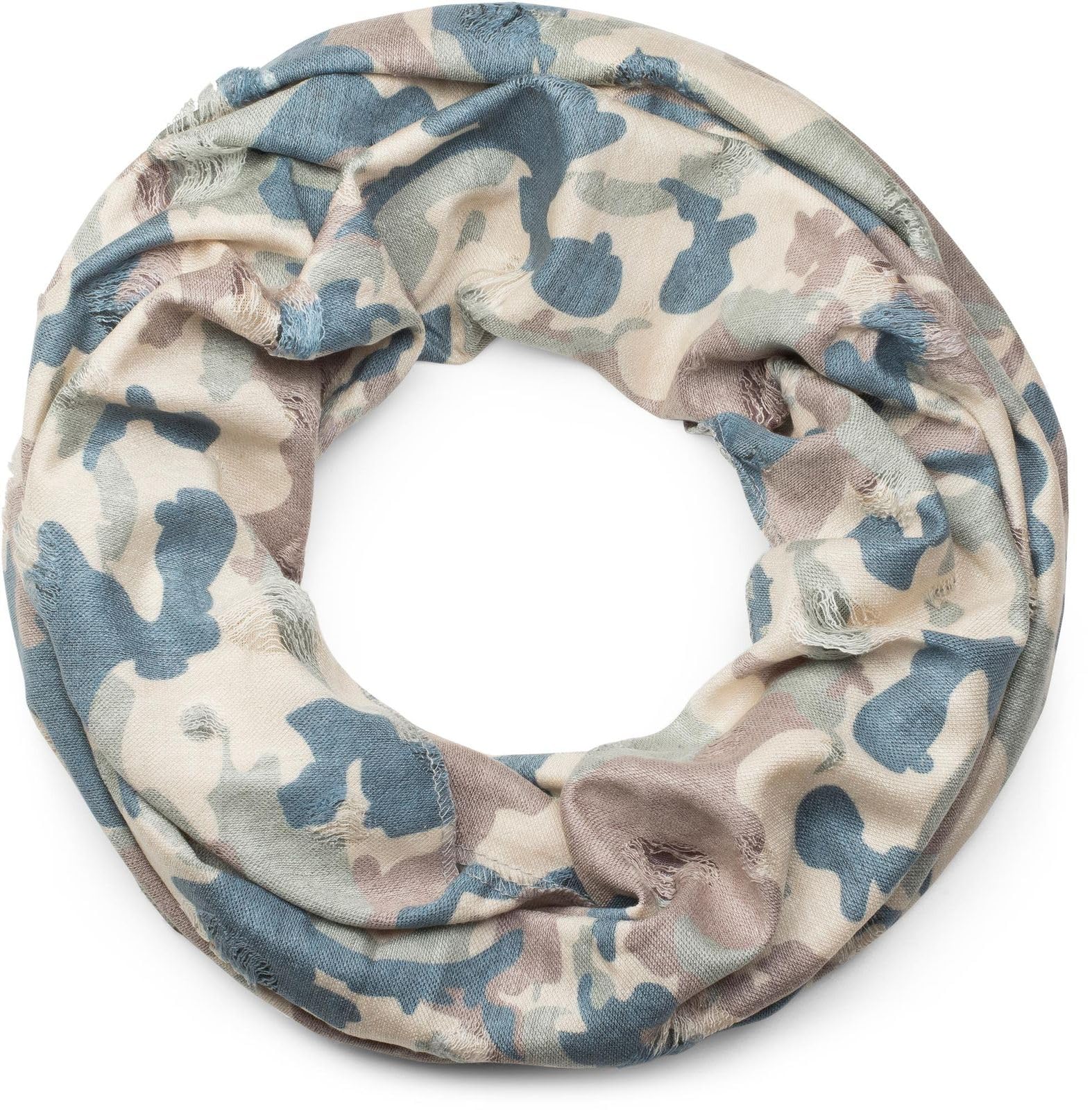 Stylebreaker Women's Brown-Beige-Green-Blue Loop Scarf With Camouflage Pattern In Destroyed Vintage Used Look, Loop Scarf, Shawl, Unisex 01016134, Colour: