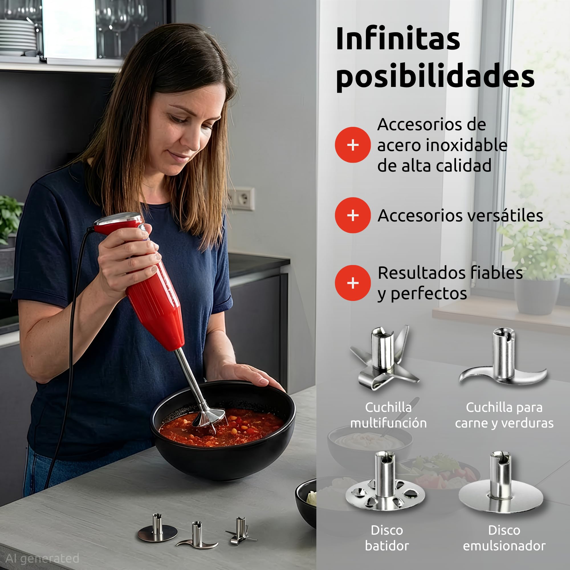 Set de batidora de mano bamix M350 MAXX con cuchillas multifunción, carne y verduras, batidor y disco para montar de acero inoxidable, 300W, 2 velocidades, fabricado en Suiza, rojo/cromo