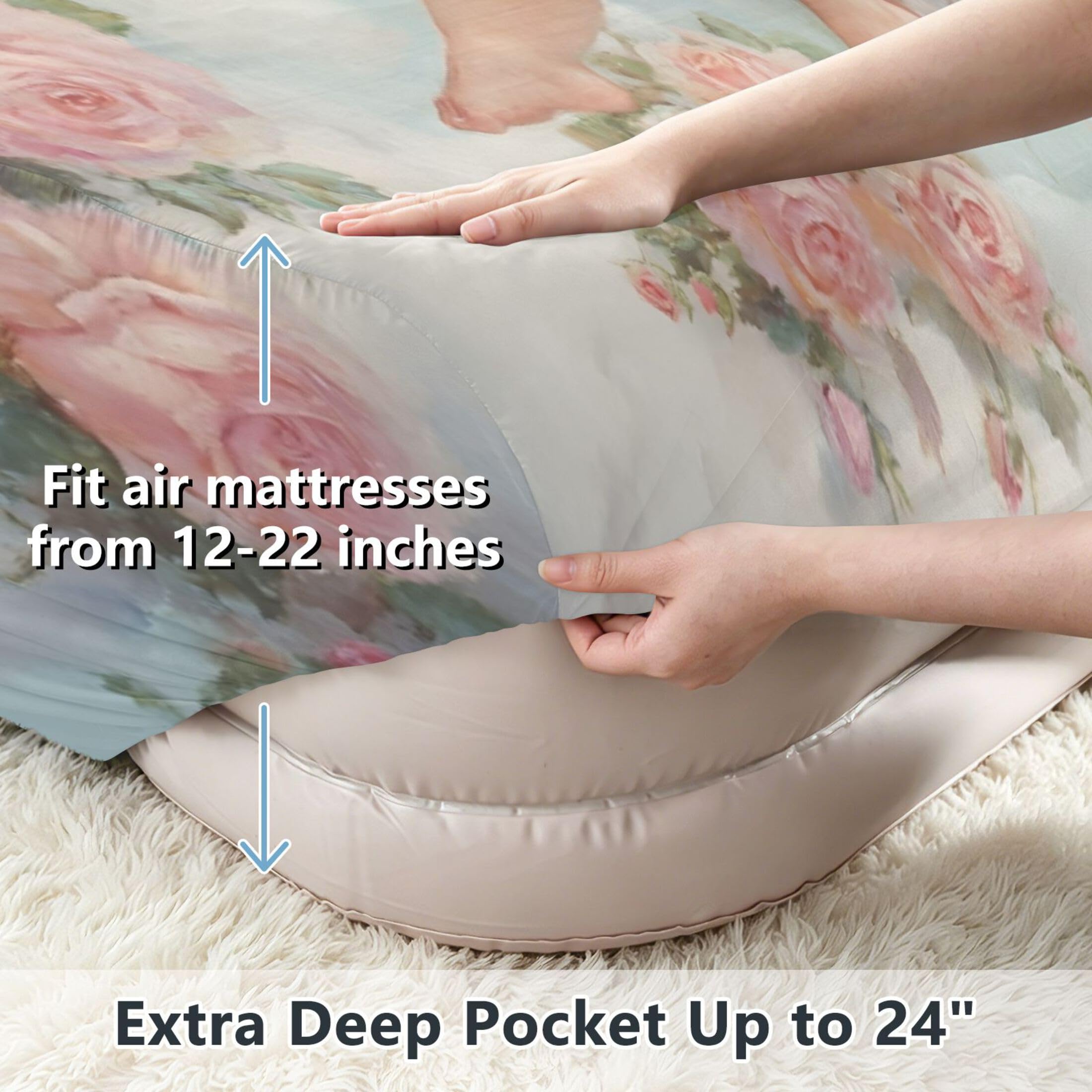 Cupido - Sábana bajera ajustable individual para colchón de aire, bolsillo extra profundo de 24 pulgadas, funda suave y transpirable con apertura de válvula de cremallera para cama de aire