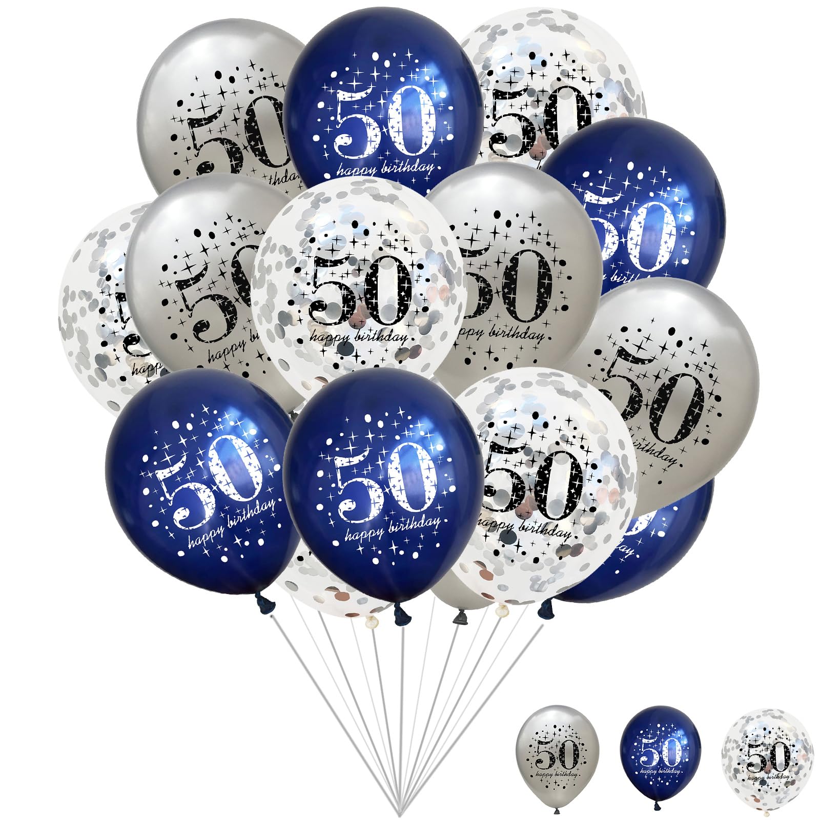 Happy 50th Birthday Balloons Navy Blue Silver, 15 Pieces 50th Birthday Decorations for Men, Blue Silver 50th Party Balloons for Him Age 50 Years Old 50th Birthday Party Decor Celebration Supplies