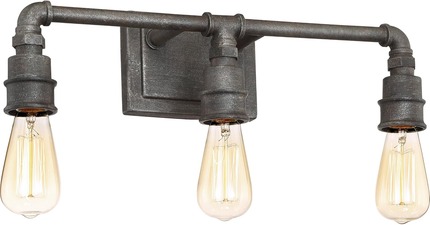 Quoizel SQR8603RK Squire Industrial Rustic Vanity Wall Lighting, 3-Light, 300 Watts, Rustic Black (11"H x 22"W)